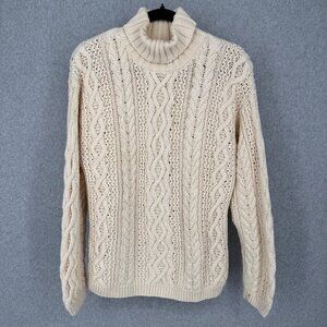 Yorkshire Knitting VTG Cable Knit Turtleneck Sweater Size L Cream White Classic
